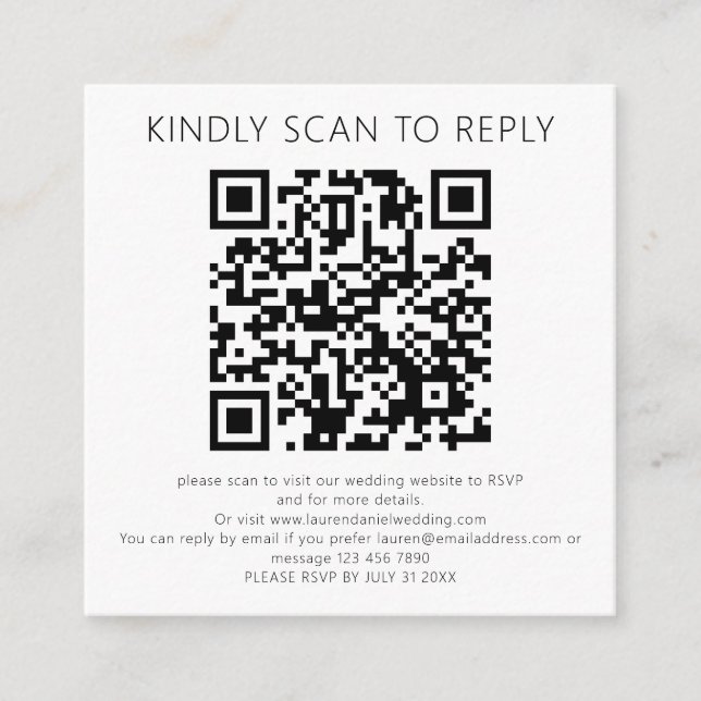 Carte D'accompagnement Analyser pour répondre QR Code Noir Blanc Mariage  (Devant)