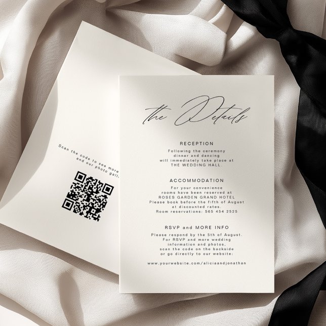 Carte D'accompagnement Anciens fonds élégants détails de mariage code QR  (Créateur téléchargé)