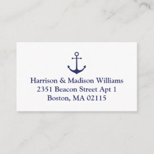 Carte D'accompagnement Ancrage nautique bleu marine personnalisée Adresse