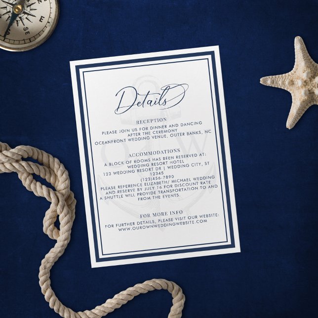 Carte D'accompagnement Ancre Bleu Marine Mariage nautique Détails (Créateur téléchargé)