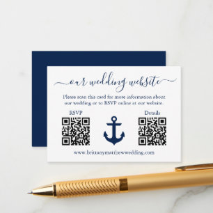 Carte D'accompagnement Ancre bleue marine 2 QR RSVP Détails Mariage