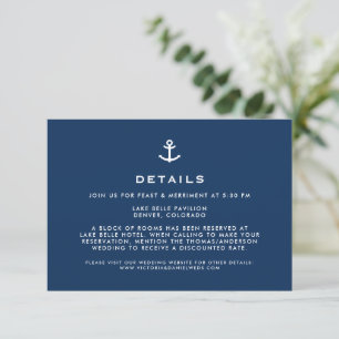 Carte D'accompagnement Ancre bleue marine Détails du Mariage nautique