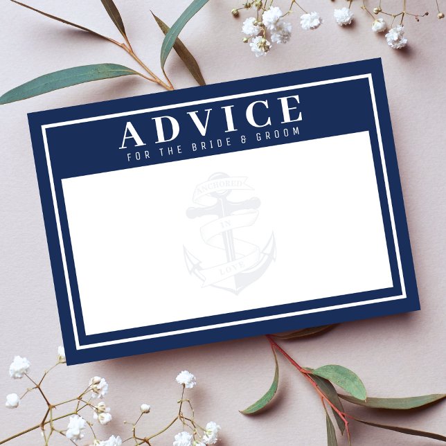 Carte D'accompagnement Ancré dans Love Blue Ancre Conseil Mariage (Anchored in Love Blue Anchor Wedding Advice Enclosure Card
)
