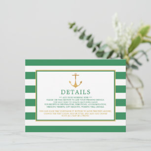 Carte D'accompagnement Ancre d'or nautique, Sea Green Mariage détails