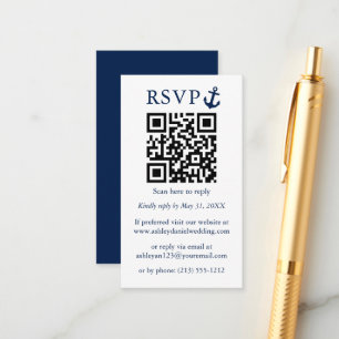 Carte D'accompagnement Ancre mariage bleu marine QR RSVP