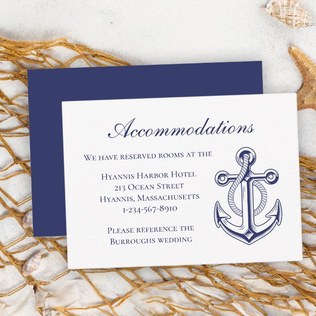 Carte D'accompagnement Ancre Marine Bleu Mariage nautique Hébergements (Créateur téléchargé)