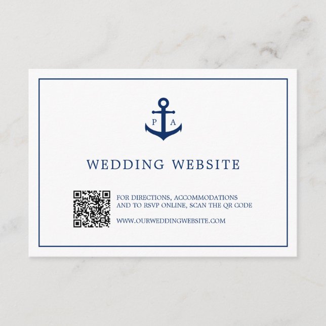 Carte D'accompagnement Ancre Monogramme QR Code Mariage de site nautique (Devant)