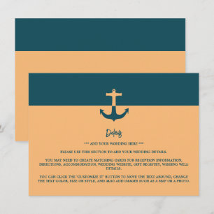 Carte D'accompagnement Ancre nautique - Bleu de corail - Détail du Mariag