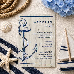 Carte D'accompagnement Ancre nautique Rustic Wood Mariage Détail