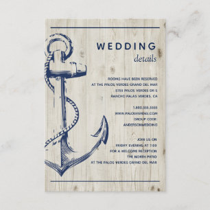 Carte D'accompagnement Ancre nautique Rustic Wood Mariage Détail