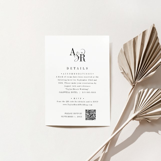 Carte D'accompagnement ANDREA Unique Classic Minimalist Détails sur le Ma (ANDREA Unique Classic Minimalist Wedding Details Enclosure Card)
