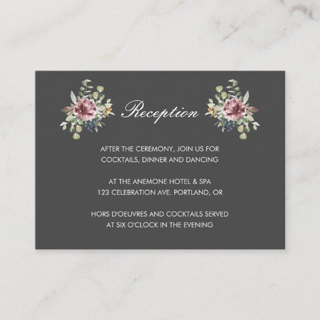 Carte D'accompagnement Anemone Blush Gris chic mariage floral Réception (Devant)