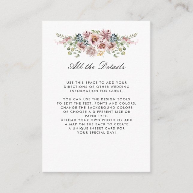 Carte D'accompagnement Anemone Blush Neutral MARIAGE Détails Instructions (Devant)