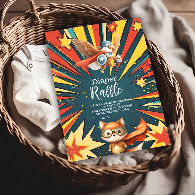 Carte D'accompagnement Animaux amusants Superhero Baby shower Diapper Raf (Créateur téléchargé)