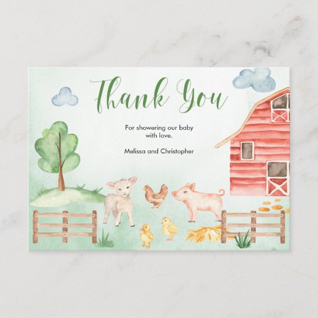 Carte D'accompagnement Animaux de ferme baby shower à thème du pays merci (Devant)