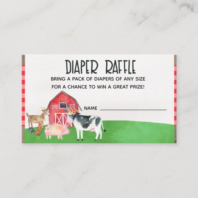 Carte D'accompagnement Animaux de ferme Baby shower Déchets Raffle Card I (Devant)