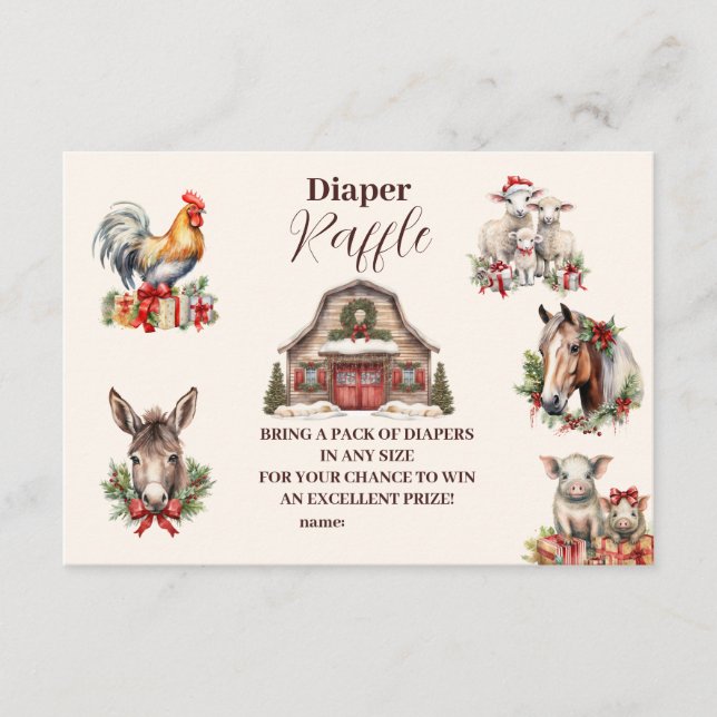 Carte D'accompagnement Animaux de la ferme d'hiver Raffle Diapper de Noël (Devant)