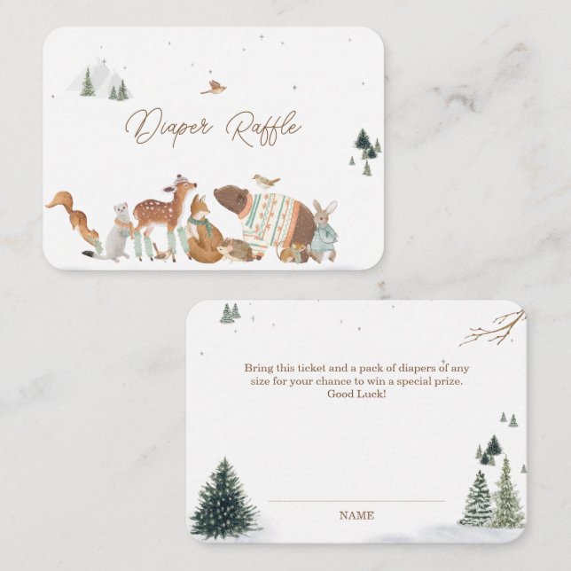 Carte D'accompagnement Animaux de la forêt d'hiver Baby Shower Couche (Devant / Derrière)