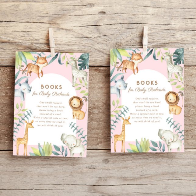 Carte D'accompagnement Animaux de safari boho doux livres roses pour bébé (Créateur téléchargé)