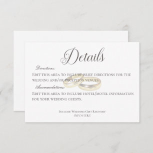Carte D'accompagnement Anneaux de Mariage or sur Mariage blanc Détails