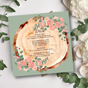 Carte D'accompagnement Anneaux d'écorce en bois rustique Aquarelle rose R