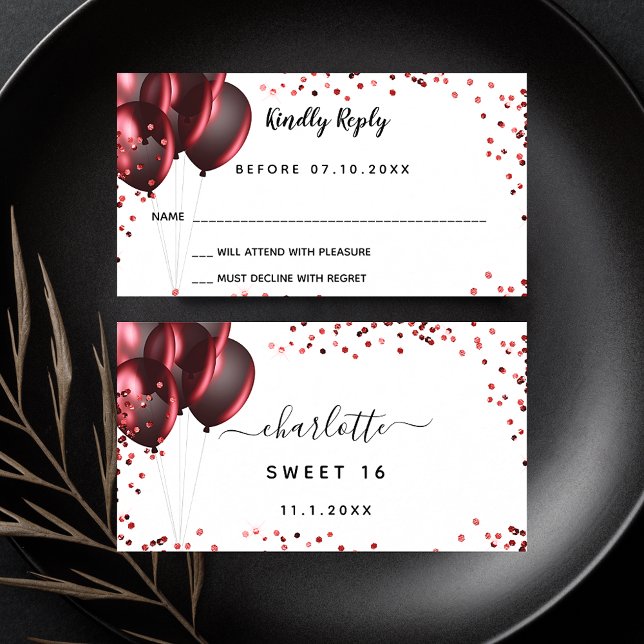 Carte D'accompagnement Anniversaire blanc parties scintillant rouge ballo (Créateur téléchargé)