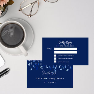 Carte D'accompagnement Anniversaire bleu blanc confetti parti RSVP