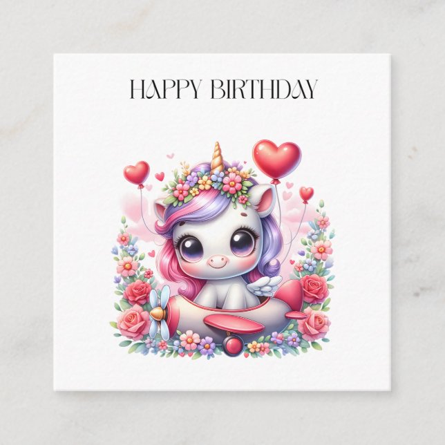 Carte D'accompagnement Anniversaire de Licorne Pilote (Devant)