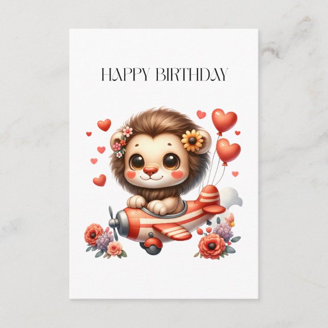 Carte D'accompagnement Anniversaire Lion Pilote (Devant)