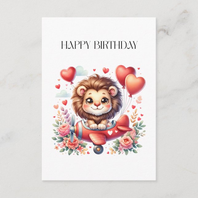Carte D'accompagnement Anniversaire Lion Volant (Devant)