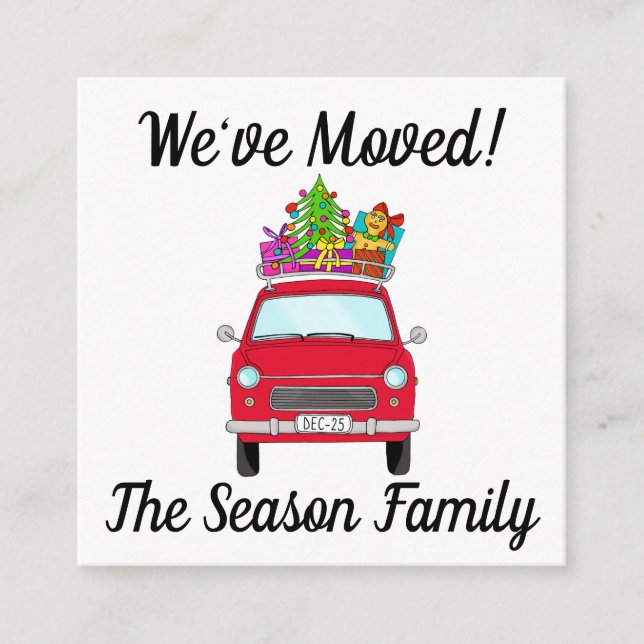 Carte D'accompagnement Annonce d'adresse Voiture rouge avec cadeaux de No (Devant)