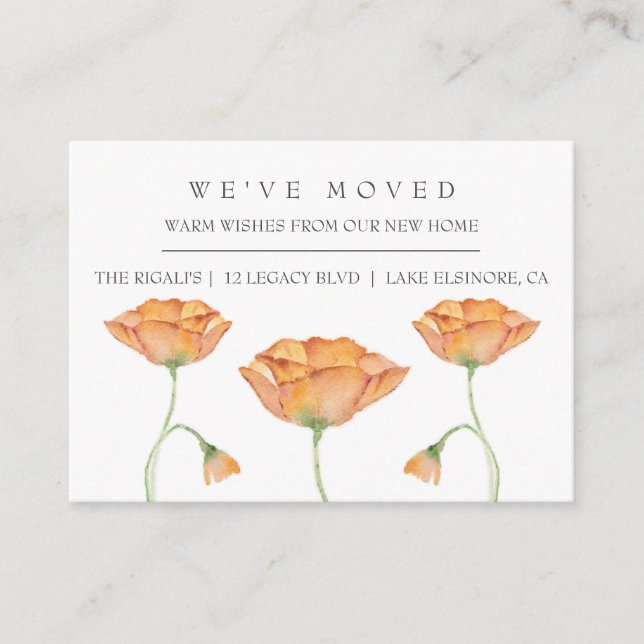 Carte D'accompagnement Annonce de déménagement Poppies aquarelle Nouvelle (Devant)