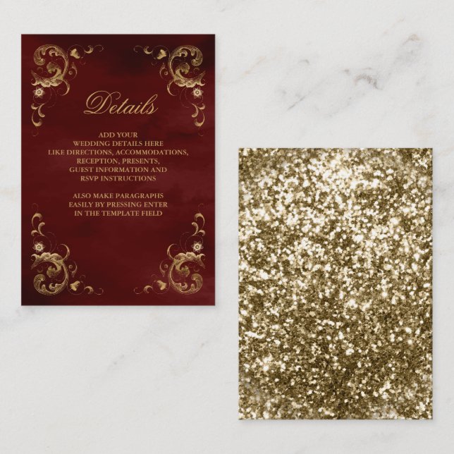 Carte D'accompagnement Antique Gold Frame Bourgogne Rouge Détails (Devant / Derrière)