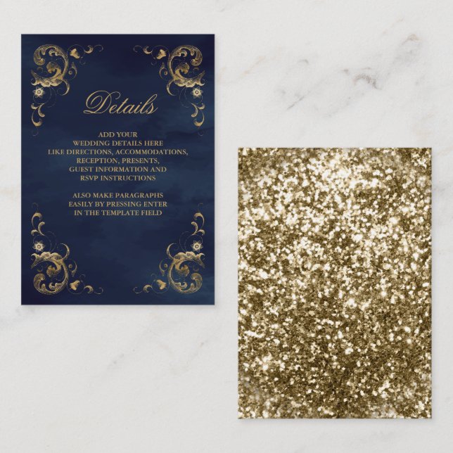 Carte D'accompagnement Antique Gold Frame Marine Blue Détails (Devant / Derrière)