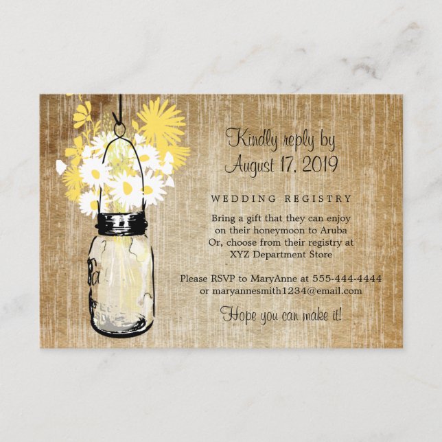 Carte D'accompagnement Antique Rustique Mason Jar Daisies Fleurs sauvages (Devant)