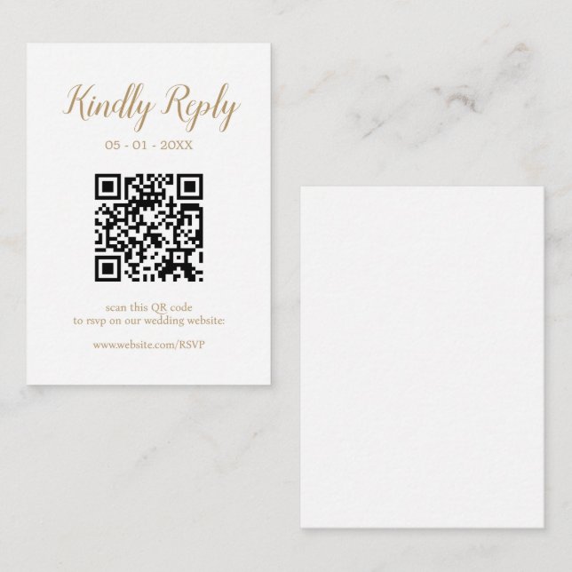 Carte D'accompagnement Appel de mariage en calligraphie dorée avec QR Cod (Devant / Derrière)