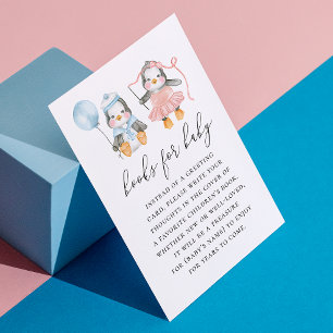 Carte D'accompagnement Apporte un livre pour bébé. Pingouin mignon aquare