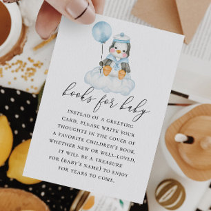 Carte D'accompagnement Apporte un livre pour bébé. Pingouin mignon aquare