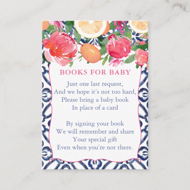 Carte D'accompagnement Apportez Un Livre Baby shower De Fleurs D'Agrumes  (Devant)