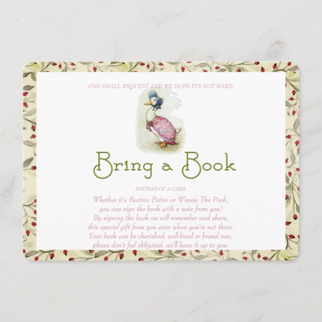 Carte D'accompagnement Apportez un livre, Beatrix Potter, Fleurs rouges,  (Devant)
