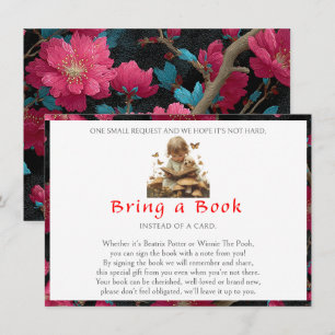 Carte D'accompagnement Apportez un livre Bébé Fille Chiot Fleurs Rouges