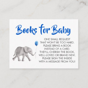 Carte D'accompagnement Apportez un livre pour bébé, Baby shower Blue Elep