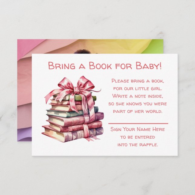Carte D'accompagnement Apportez un livre pour bébé | Baby shower de fille (Devant / Derrière)