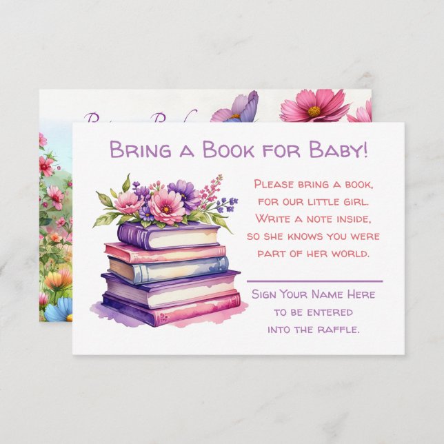 Carte D'accompagnement Apportez un livre pour bébé | Baby shower de fille (Devant / Derrière)