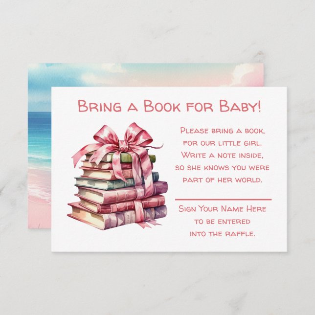 Carte D'accompagnement Apportez un livre pour bébé | Baby shower de fille (Devant / Derrière)