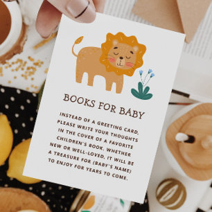 Carte D'accompagnement Apportez un livre pour bébé. Joli lion de safari d