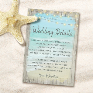 Carte D'accompagnement Aqua Beach String Lights Rustic Mariage Détails