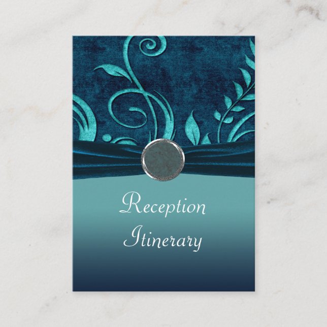 Carte D'accompagnement Aqua et Navy Blue Velvet Mariage Swirl (Devant)