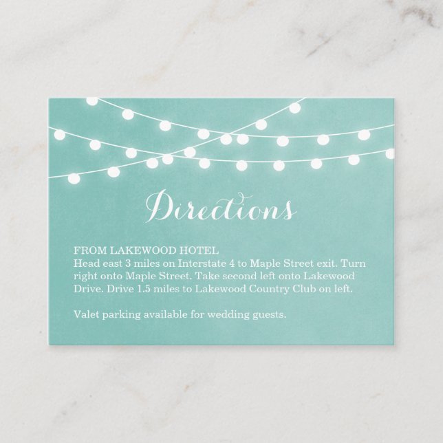 Carte D'accompagnement Aqua String Lights Directions Mariages Insertion (Devant)
