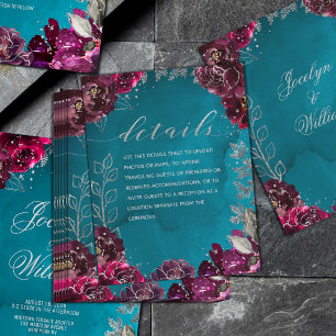 Carte D'accompagnement Aqua Turquoise Merlot Jewel Tone Mariage Fiche tec